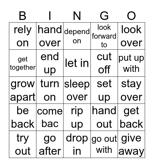 Phrasal Verbs List 4 Bingo Card