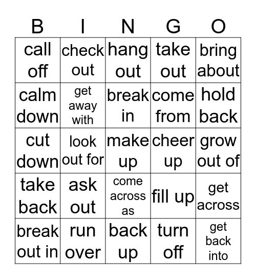 Phrasal Verbs List 1 Bingo Card