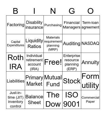 Final Review Bingo  Bingo Card