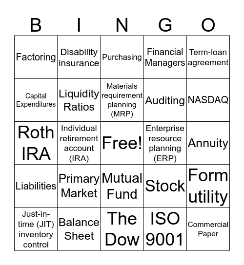 Final Review Bingo  Bingo Card