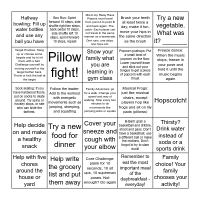 Run Wild! Health and Fitness Bingo Sheet ____ Bingo Card
