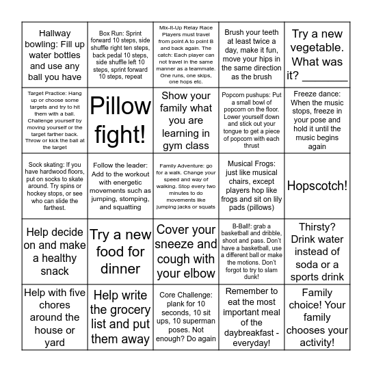 Run Wild! Health and Fitness Bingo Sheet ____ Bingo Card