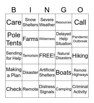 Remote and Wilderness Emergencies Bingo Card