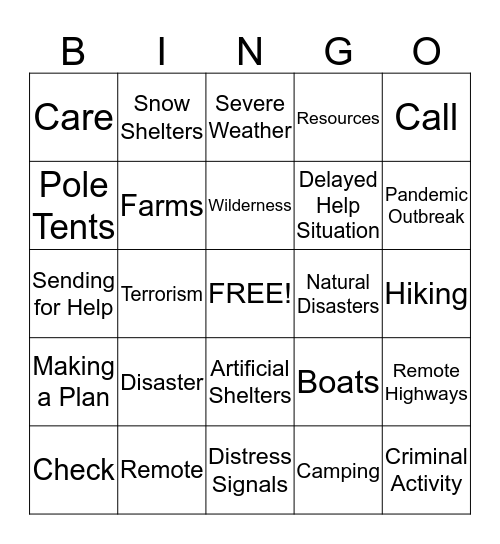 Remote and Wilderness Emergencies Bingo Card