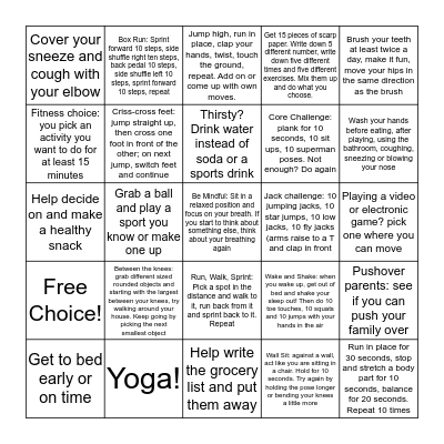 Run Wild! Health and Fitness Bingo Sheet ____  Bingo Card