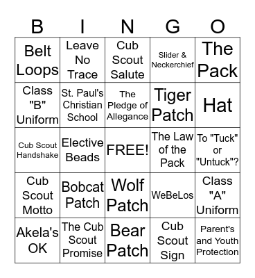 Trail of the Bobcat Bingo Card