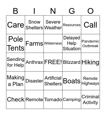 Remote and Wilderness Emergencies Bingo Card