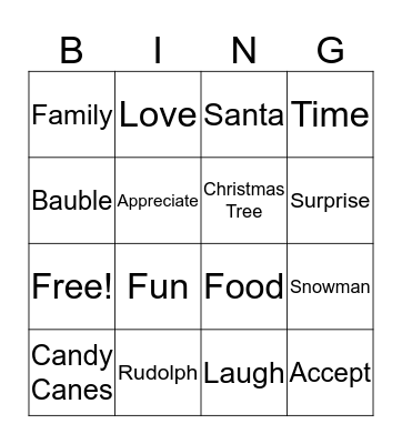 Aunty T's Christmas Bingo Card