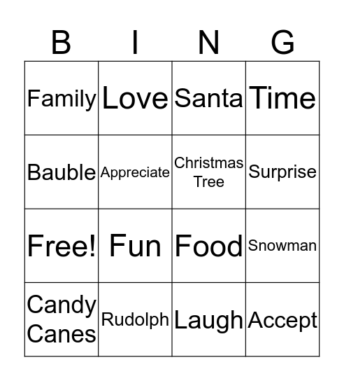 Aunty T's Christmas Bingo Card