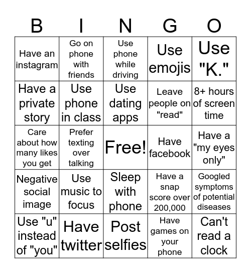 Social Media Bingo  Bingo Card