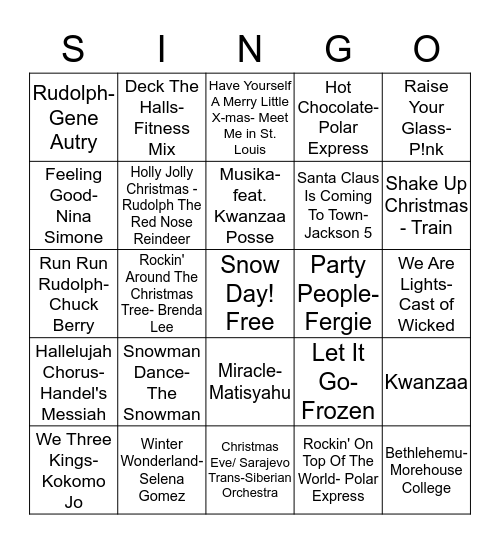 Sleigh Ride Cycle  Bingo Card