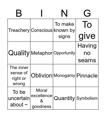 Vocabulary Bingo Card