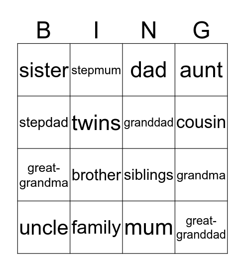 My family Bingo Card