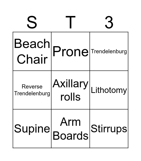 Surgical Positioning  Bingo Card