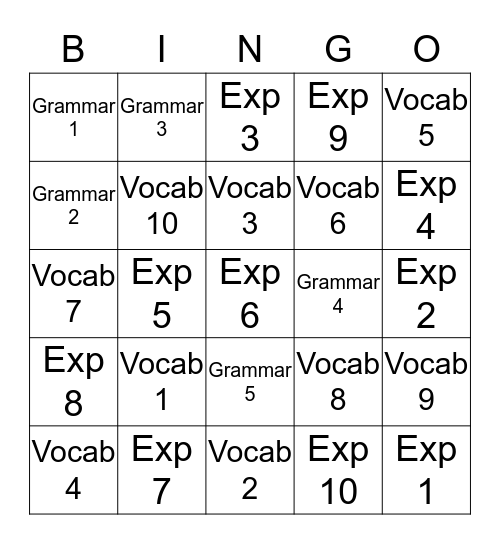 D Level CY5 Bingo Card