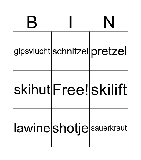 TIROLER BINGO Card