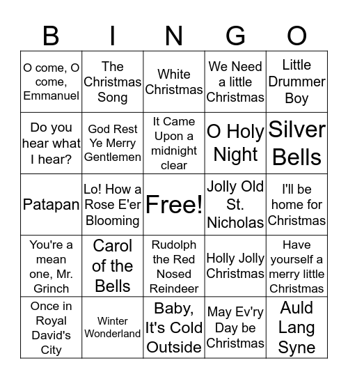 Xmas Carol Bingo! Bingo Card