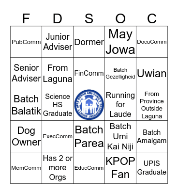 FDSOC Bingo Card