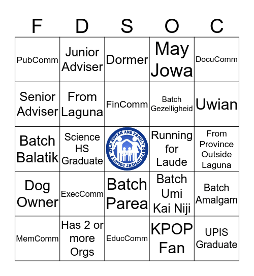FDSOC Bingo Card