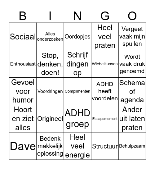 ADHD Bingo! Bingo Card