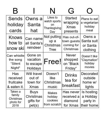 Jingle Mingle Bingo Card