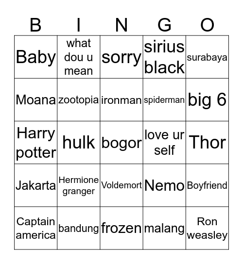 Untitled Bingo Card