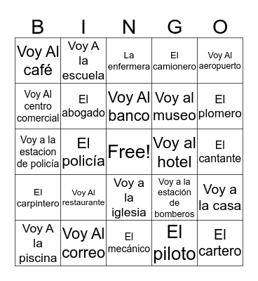 Professions and places in the city Bingo Card