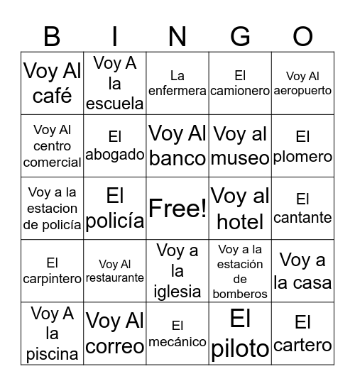 Professions and places in the city Bingo Card