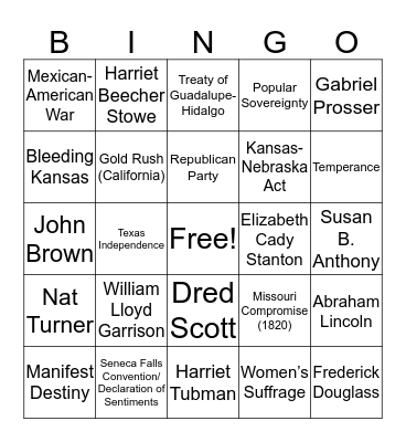 Unit 5 Review Bingo Card