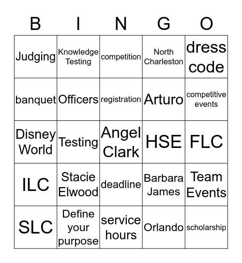 HOSA BINGO Card