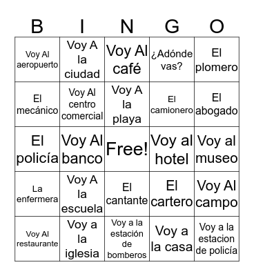Professions and places in the city Bingo Card