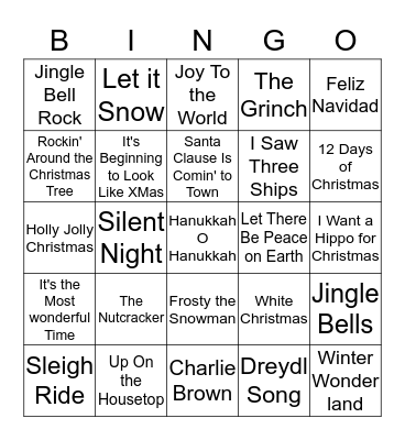 Holiday Songs Bingo Card