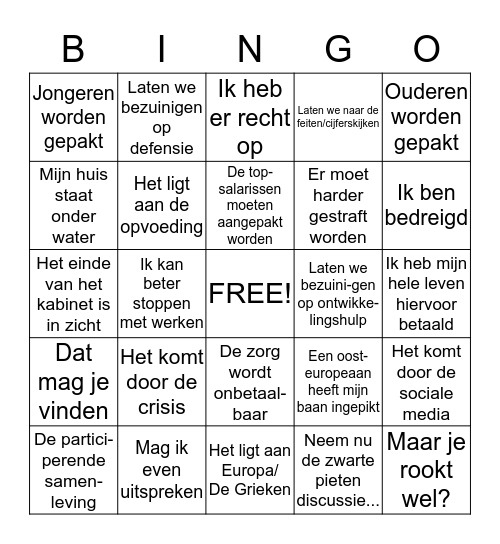 Debat op 2 Bingo Card