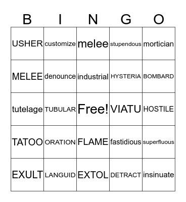 Vocabulary Bingo Card