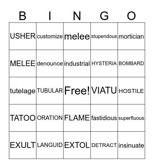 Vocabulary Bingo Card