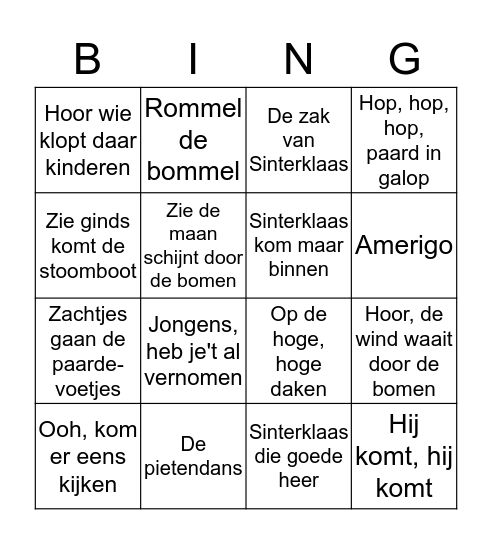 Sinterklaas Bingo Card