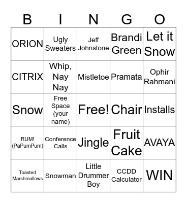 WIN Holiday BINGO Card