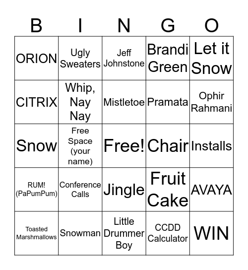 WIN Holiday BINGO Card
