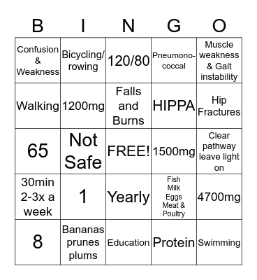 ADULT HEALTH Bingo Card