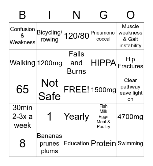 ADULT HEALTH Bingo Card