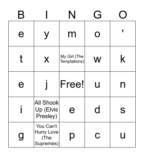 Musical Bingo Card