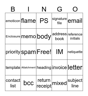 CH 7 Writing Memos, Email, and Letters Bingo Card