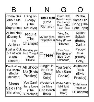 Musical Bingo Card