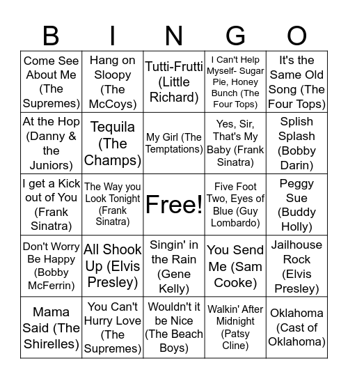 Musical Bingo Card