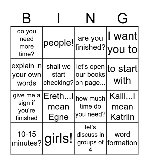 INKA Bingo Card