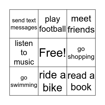 Afterschool Activities Bingo Card