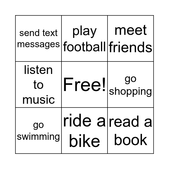 Afterschool Activities Bingo Card