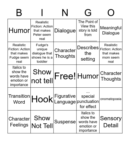 Tales of a Fourth Grade Nothing Bingo Card