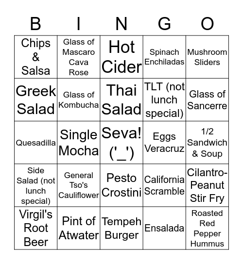 Seva Bingo (The lunch edition) Bingo Card