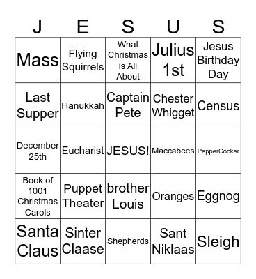 Buck Denver Christmas Bingo Card